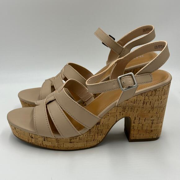 NWT A.N.A. Billie Nude Platform Block Heeled Sandals Buckle Strap Womens Size 11 - Picture 2 of 12